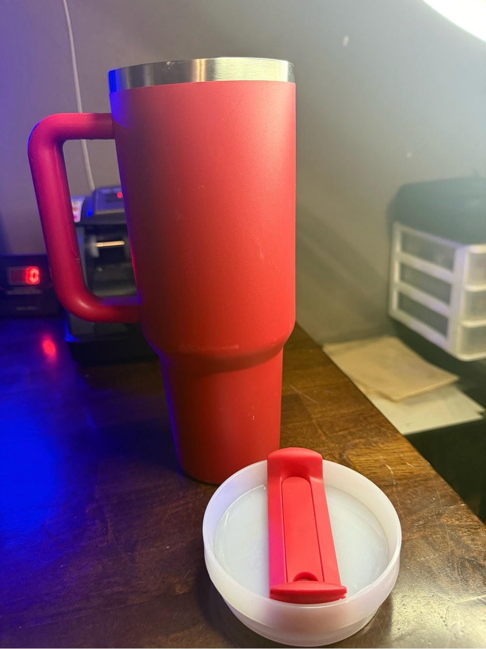 Amazon Red Insulated Travel Tumbler with Handle and Lid